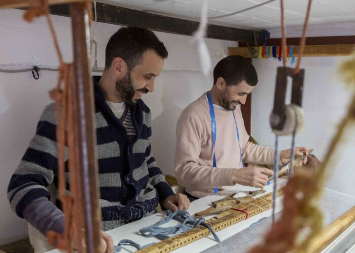 Handmade weaving fabric textile white cotton weaver artisan handwoven textile